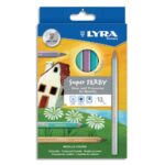 LYRA Etui 12 crayons de coloriage Super Ferby. Corps triangulaire, mine 6,50mm. Coloris métalliques ass