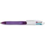 BIC Stylo bille 4 couleurs rétractables avec Grip Fashion mauve. Pointe moyenne 1mm. Encre fantaisie