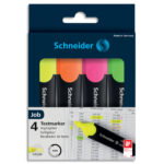 SCHNEIDER Pochette de 4 Surligneur (rechargeable) pointe biseautée JOB 150. Coloris assortis