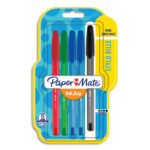 PAPERMATE Blister de 5 Inkjoy.Stylos à bille capuchon. Pointe fine. 2 Bleus, 1 Noir, 1 Vert, 1 Rouge.