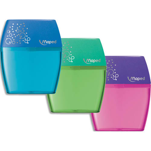 739360_d1.jpg MAPED Taille-crayons Shaker 2 trous - coloris Vert, Bleu, Rose – Image 1