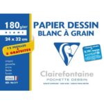 CLAIREFONTAINE Pochette de 12 feuilles + 3 gratuites dessin à grain 180g 24x32cm