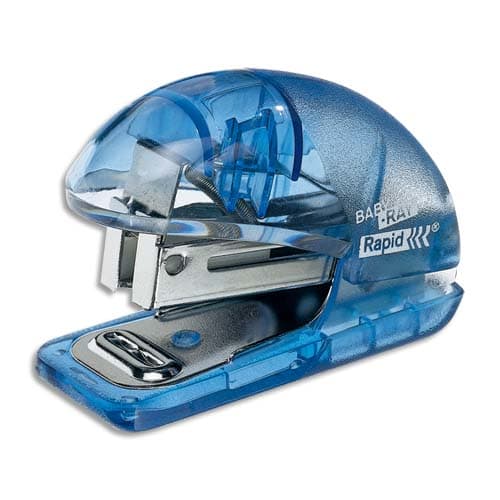 744912_d1.jpg RAPID Mini agrafeuse Baby Ray F4. Agrafes 24/6 et 26/6. 10 feuilles. Bleu transparent. – Image 1
