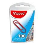 MAPED Boîte de 100 trombones en acier laqué 25 mm coloris assortis