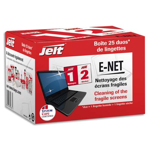 769408_d1-1.jpg JELT Boîte de 25 lingettes humides/sèches E-NET pour écran à cristaux liquides et portable 253831 – Image 1