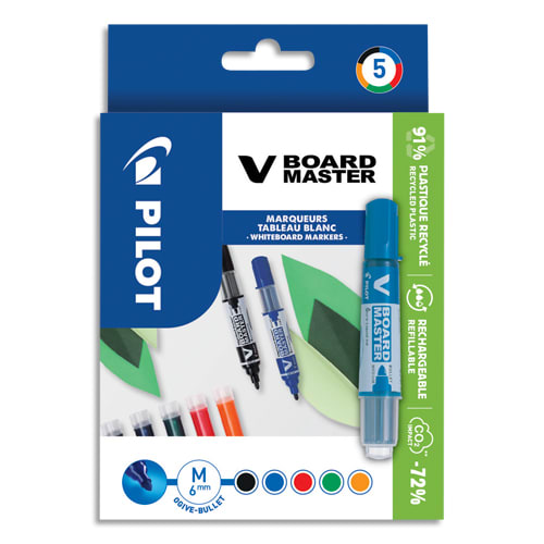 856413_d1.jpg PILOT Set de 5 marqueurs tableaux Blancs V Board Master pointe ogive Begreen – Image 1