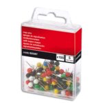 PERGAMY Boîte de 100 épingles tête ronde pointe acier. Coloris assortis transparents