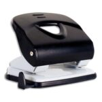 PERGAMY Perforateur 2 trous. Capacité 30 feuilles. Ecart 8 cm. ø6mm. Réglette. Coloris Noir et Gris.