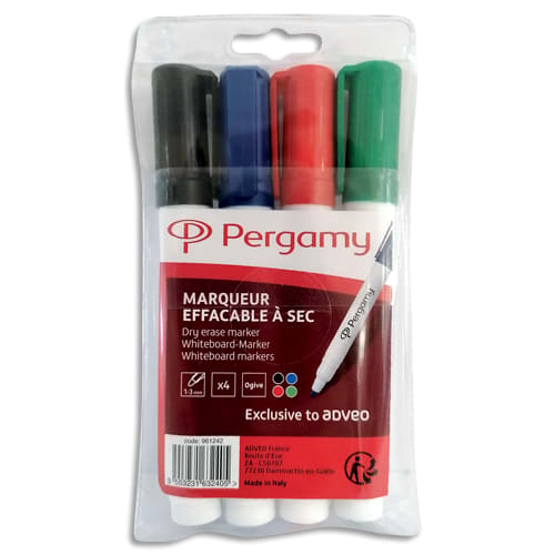 961242_d1.jpg PERGAMY Pochette de 4 marqueurs effaçables à sec pointe ogive 4 couleurs assorties – Image 1