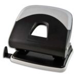 PERGAMY Perforateur 2 trous bi matière. Capacité 30 feuilles. Ecart 8 cm. ø6mm. Réglette. Coloris noir
