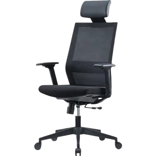 Fauteuil de bureau Lina en résille noire avec têtière, mécanisme synchrone – MT International