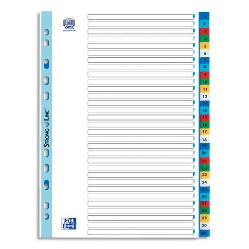 032338_d1.jpg OXFORD Intercalaire numérique 31 positions en polypropylène 12/100e. Format A4. Coloris assortis – Image 1