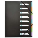 OXFORD Trieur Memphis 8 positions en polypropylène opaque. Fermeture par élastique. Coloris Noir