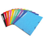 EXACOMPTA Chemise 3 rabats et élastique, en carte lustrée 5/10e, 400gr. Format 24x32cm. Coloris assortis