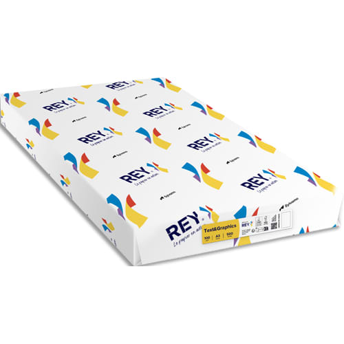 100072_d1-1.jpg REY Ramette 500 feuilles papier Extra Blanc TEXT & GRAPHICS A3 100g CIE 170 très satiné – Image 1