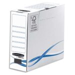 BANKERS BOX Boîte archives dos de 8cm BASIQUE, montage manuel, en carton Blanc/Bleu