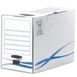 BANKERS BOX Boîte archives dos de 20cm BASIQUE, montage manuel, en carton Blanc/Bleu