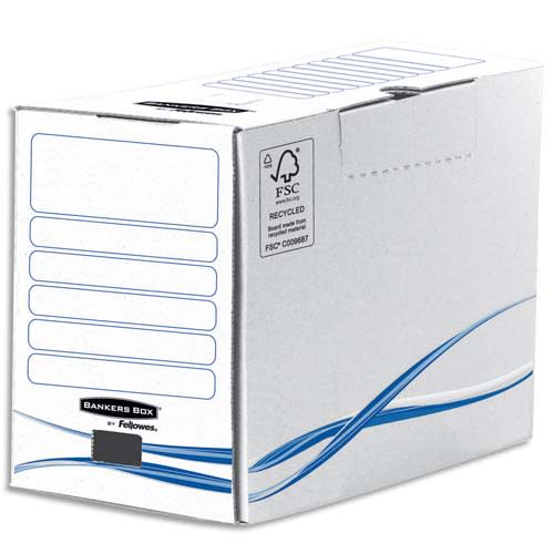 144301_d1.jpg BANKERS BOX Boîte archives dos de 20cm BASIQUE, montage manuel, en carton Blanc/Bleu – Image 1