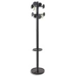 ALBA Portemanteau Stan3 en métal et ABS, 8 patères-galets, porte-parapluie - Socle D38, H176 cm Noir