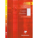 CLAIREFONTAINE Copies doubles perforées Blanche 21x29,7cm 100 pages grands carreaux Seyès 90g étui carton