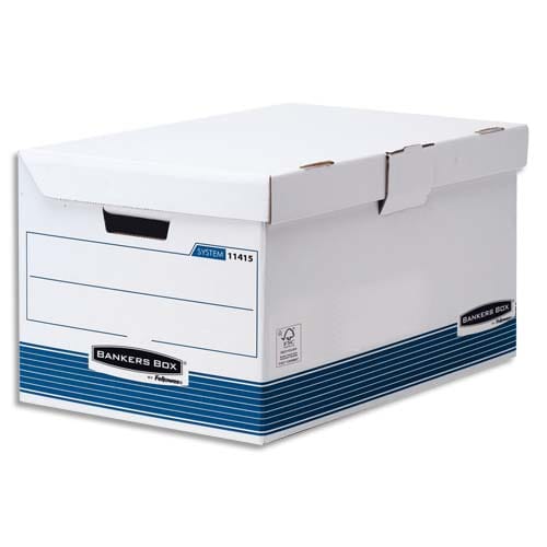 213775_d1.jpg BANKERS BOX Conteneur SYSTEM ouverture sur le dessus, montage automatique, carton recyclé Blanc/Bleu – Image 1