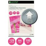 LEITZ Pochettes de plastification, 125 microns par face, format A4, boîte de 100, brillant, 74810000 – Image 2