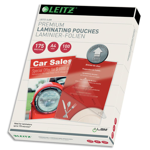 232890_d1.jpg LEITZ Pochettes de plastification, 175 microns par face, format A4, boîte de 100, brillant, 74830000 – Image 1