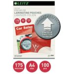 LEITZ Pochettes de plastification, 175 microns par face, format A4, boîte de 100, brillant, 74830000 – Image 2