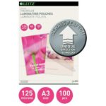 LEITZ Pochettes de plastification, 125 microns par face, format A3, boîte de 100, brillant, 74880000 – Image 2