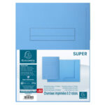 EXACOMPTA Paquet de 50 chemises pré-imprimés 2 rabats SUPER 250 en carte 210 grammes coloris Bleu clair – Image 3