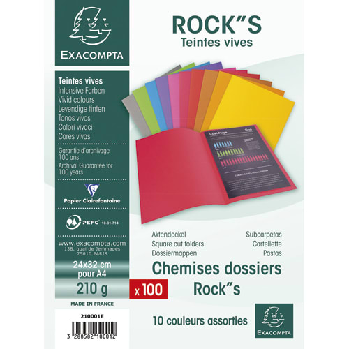235253_d1.jpg EXACOMPTA Paquet de 100 chemises ROCK'S en carte 210 grammes coloris assortis – Image 1