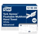 TORK Colis de 21 paquets 200 feuilles Essuie-mains Xpress interfoliés délitable Blanc 2 plis 25,5x21,2 cm – Image 2