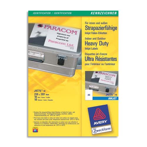 275050_d1-1.jpg AVERY Boîte de 10 étiquettes ultra-résistantes jet encre format 210x297mm – Image 1