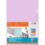 OXFORD Sachet de 10 pochettes-coin Fard'liss incolore en PVC lisse 20/100e. Format A4. Coloris mauve