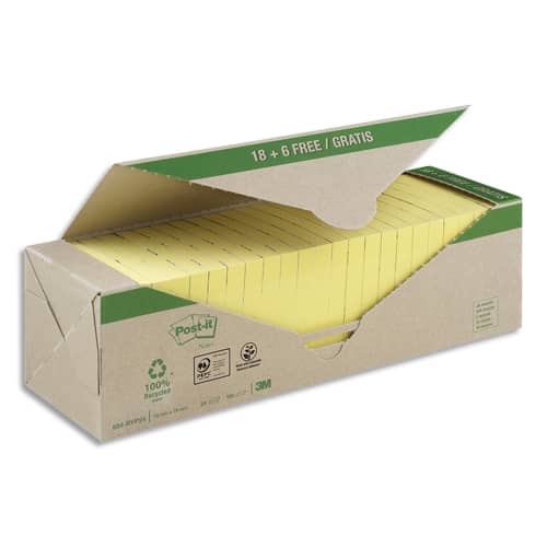 281134_d1-1.jpg POST-IT Pack avantages Notes Post-it® Recyclées Jaunes 76x76 mm, 100 feuilles, 18 blocs + 6 offerts. – Image 1