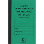 ELVE Piqûre 32 pages carnet maintenance p/ appareil de levage folioté de 1 à 15. Format 21x13cm