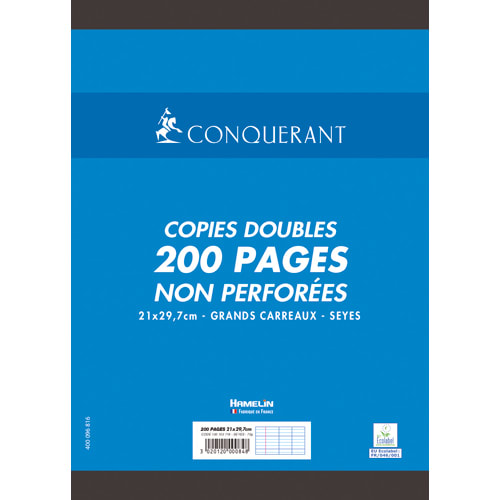 294547_d1-1.jpg CONQUERANT C7 Copies doubles non perforées Blanches 21x29,7cm 200pages Seyès 70g - Sous étuis – Image 1