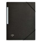 PERGAMY Chemise 3 rabats monobloc à élastique en carte lustrée 5/10e, 390g. Coloris Noir.