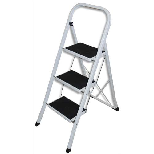 314715_d1-1.jpg WONDAY Escabeau 3 marches Noires en acier laqué époxy Blanc marches caoutchouc L46,5 x H116,5 x P74 cm – Image 1