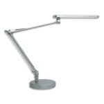 UNILUX Lampes à LED MamboLED Grise en ABS et alu - Bras 2 x 32 cm, Tête 28,5 x 4,5 cm Socle D16 x H2,5 cm