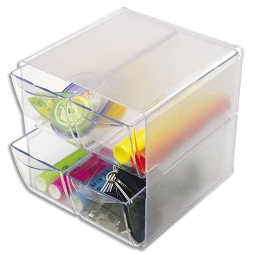 315861_d1.jpg DEFLECTO Système modulable Cube 4 tiroirs en polystyrène - Dim. : L15,2 x H15,2 x P18,2 cm transparent – Image 1