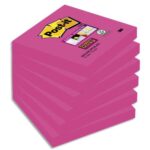 POST-IT® Lot de 6 blocs notes Super Sticky rose foncé. Dimensions 76x76mm. 90 feuilles. BP876