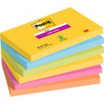POST-IT Lots de 6 blocs Notes Super Sticky POST-IT® couleurs CARNIVAL 90 feuilles 76 x 127 mm