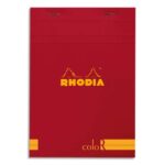 RHODIA Bloc coloR agrafé en-tête 14,8x21cm (n°16) 140 pages lignées. Couverture rembordée Coquelicot