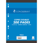 CONQUERANT C7 Copies doubles 21x29,7cm 200 pages 70g Seyès. Sous sachet, papier Blanc