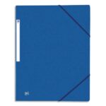 OXFORD Chemises 3 rabats à élastiques Top File en carte lustrée 5/10e,390g. Format A4. Coloris Bleu