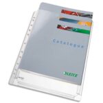 LEITZ Sachet de 10 pochettes à soufflets pour revues, en PVC 18/100e, perforation 11 trous