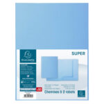 EXACOMPTA Paquet 50 chemises 2 rabats carte 210g SUPER 250. Coloris Bleu clair – Image 3