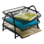 ALBA Set de 3 corbeilles à courrier en métal Noir MESHTRAY3N