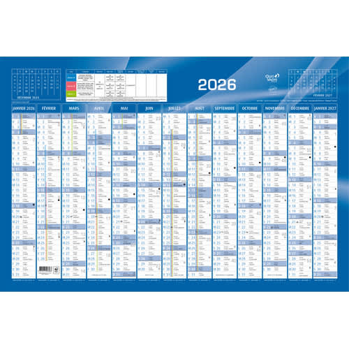 351281_d1-1.jpg QUO VADIS Calendrier Janvier à Décembre avec vacances scolaires en haut, format 67,5 x 43 cm Bleu – Image 1